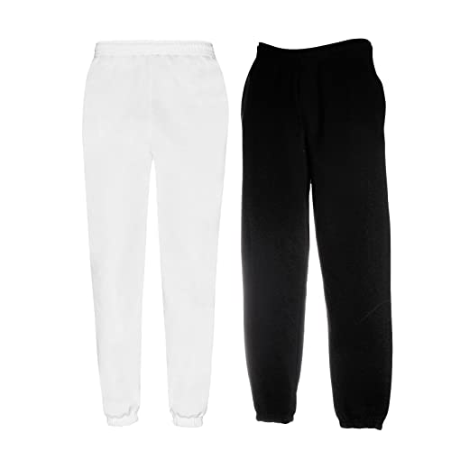 Fruit of the Loom Classic Jog Pants Herren Jogginghose mit elastischem oder offenem Beinabschluss (L, 1x Schwarz + 1x Weiss Elastisch + 1 HL Kauf Notizblock) von Fruit of the Loom