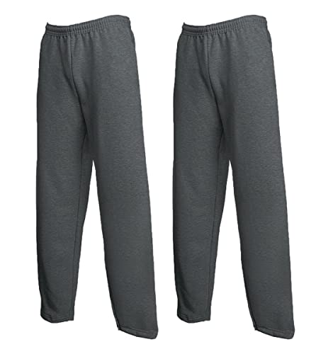 Fruit of the Loom Classic Jog Pants Herren Jogginghose mit elastischem oder offenem Beinabschluss (L, 2X Dark Heather offen + 1 HL Kauf Notizblock) von Fruit of the Loom