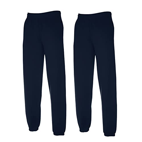 Fruit of the Loom Classic Jog Pants Herren Jogginghose mit elastischem oder offenem Beinabschluss (L, 2X Deep Navy elastisch + 1 HL Kauf Notizblock) von Fruit of the Loom