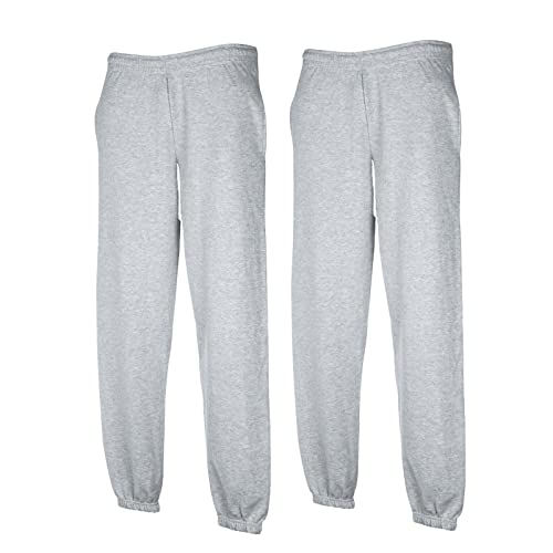 Fruit of the Loom Classic Jog Pants Herren Jogginghose mit elastischem oder offenem Beinabschluss (L, 2X Grau elastisch + 1 HL Kauf Notizblock) von Fruit of the Loom