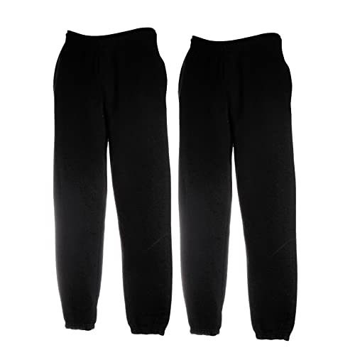 Fruit of the Loom Classic Jog Pants Herren Jogginghose mit elastischem oder offenem Beinabschluss (L, 2X Schwarz elastisch + 1 HL Kauf Notizblock) von Fruit of the Loom