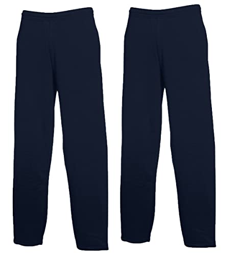 Fruit of the Loom Classic Jog Pants Herren Jogginghose mit elastischem oder offenem Beinabschluss (M, 2X Deep Navy offen + 1 HL Kauf Notizblock) von Fruit of the Loom