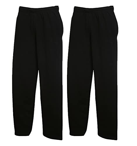 Fruit of the Loom Classic Jog Pants Herren Jogginghose mit elastischem oder offenem Beinabschluss (XXL, 2X Schwarz offen + 1 HL Kauf Notizblock) von Fruit of the Loom