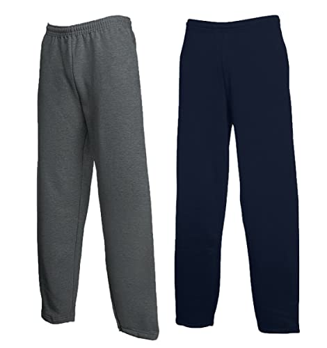 Fruit of the Loom Classic Jog Pants Herren Jogginghose mit offenem oder elastischem Beinabschluss, Größe:L, Farbe: 1x Deep Navy + 1x Dark Heather + 1 HL Kauf Notizblock von Fruit of the Loom