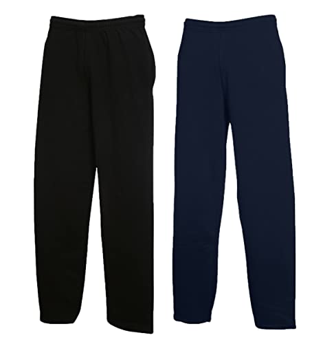 Fruit of the Loom Classic Jog Pants Herren Jogginghose mit offenem Beinabschluss, Größe:L, Farbe: 1x Deep Navy + 1x Schwarz + 1 HL Kauf Notizblock von Fruit of the Loom