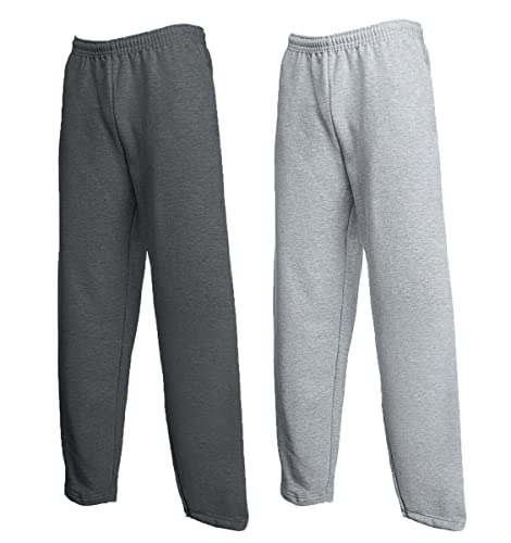 Fruit of the Loom Classic Jog Pants Herren Jogginghose mit offenem Beinabschluss, Größe:L, Farbe: 1x Grau + 1x Dark Heather + 1 HL Kauf Notizblock von Fruit of the Loom