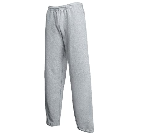 Fruit of the Loom Classic Jog Pants Herren Jogginghose mit offenem Beinabschluss, Größe:L, Farbe: 1x Grau offen + 1 HL Kauf Notizblock von Fruit of the Loom