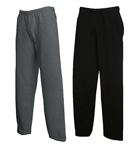 Fruit of the Loom Classic Jog Pants Herren Jogginghose mit offenem Beinabschluss, Größe:L, Farbe: 1x Schwarz + 1x Dark Heather + 1 HL Kauf Notizblock von Fruit of the Loom