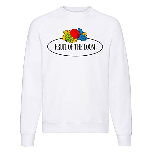 Fruit of the Loom Classic Raglan Sweat mit kleinem Vintage-Logo auf der Brust, Farbe:weiß - Vintage-Logo groß, Größe:S von Fruit of the Loom