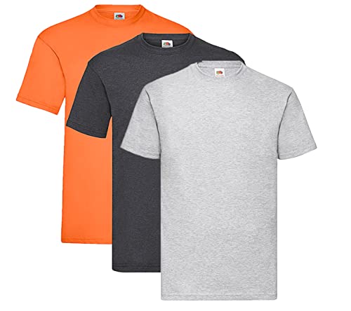 Fruit of the Loom - Classic T-Shirt 'Value Weight auch Farbsets S M L XL XXL 3XL 4XL 5XL 'Value Weight (3XL, 1x Orange + 1x Dark Heather + 1x Grau + 1HL Kauf Notizblock) von Fruit of the Loom