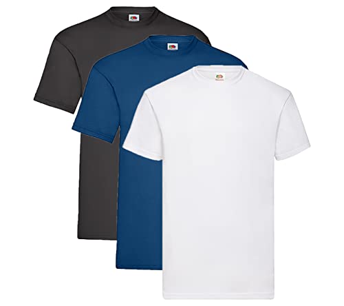 Fruit of the Loom - Classic T-Shirt 'Value Weight auch Farbsets S M L XL XXL 3XL 4XL 5XL 'Value Weight (3XL, 1x Schwarz + 1x Navy + 1x Weiss + 1HL Kauf Notizblock) von Fruit of the Loom