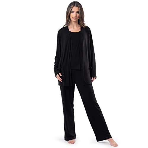 Fruit of the Loom Damen Atmungsaktives Schlafset mit Tank-top, Hose und Strickjacke Pyjamaset, schwarz, X-Large von Fruit of the Loom