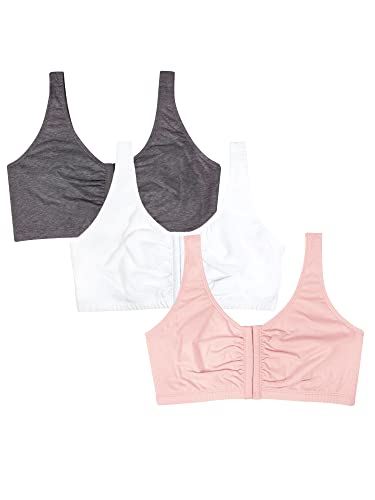 Fruit of the Loom Damen Baumwoll Frontverschluss, Sport-BH, Blickdicht, Blushing Rose/Anthrazit/Weiß, 3er-Pack, 110 von Fruit of the Loom