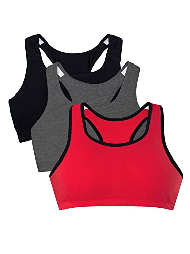 Fruit of the Loom Damen Baumwolle im Tank-Stil Sport-BH, Blickdicht, Red Hot with Black/Charcoal/Black, 110 (3er Pack) von Fruit of the Loom