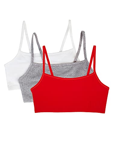 Fruit of the Loom Damen Baumwolle mit Spaghettiträgern Sport-BH, Blickdicht, Red Hot/White/Grey Heather, 80 (3er Pack) von Fruit of the Loom