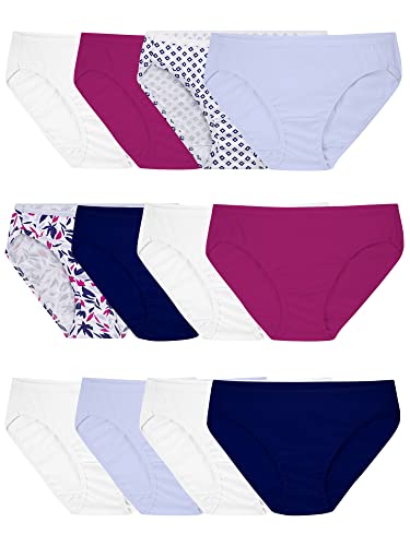 Fruit of the Loom Damen Eversoft Bikiniunterwäsche, Etikett und atmungsaktiv Unterwäsche, Baumwolle, 12er-Pack, Rosa/Marineblau/Weiß, 6 von Fruit of the Loom