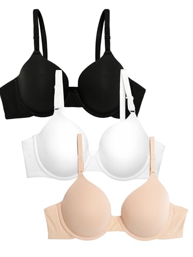 Fruit of the Loom Damen Bra T-Shirt-BH, Undurchsichtige, Schwarzfarben/Sand/Weiß, 75C (3er Pack) von Fruit of the Loom