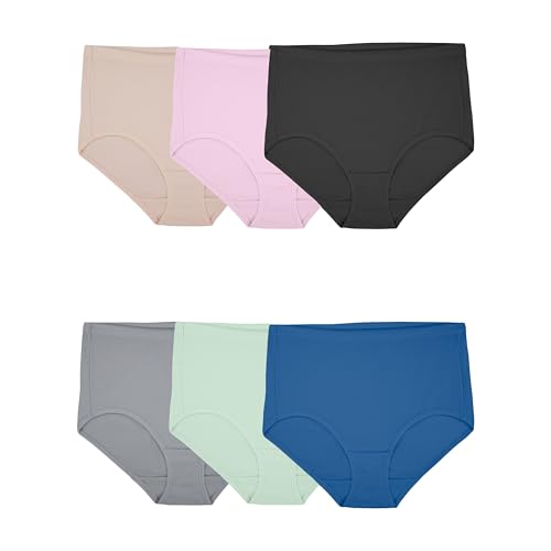 Fruit of the Loom Damen Atmungsaktive Unterwäsche, Feuchtigkeitstransport, Hält Sie Kühl und Bequem, Erhältlich in Übergröße, Baumwoll-Mesh – Slip – 6er-Pack – Farben können variieren, 34 von Fruit of the Loom