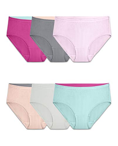 Fruit of the Loom Damen Atmungsaktive Unterwäsche, Feuchtigkeitstransport, Hält Sie Kühl und Bequem, Erhältlich in Übergröße, Micro Mesh – Low Rise Slip – 6er-Pack – Farben können variieren, 7 von Fruit of the Loom