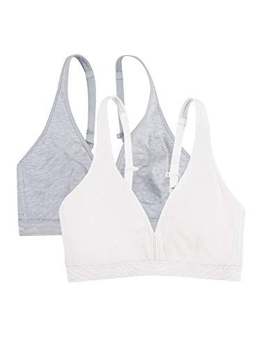 Fruit of the Loom Damen Bügelloser Bralette aus Baumwolle BH, Undurchsichtige, Heather Grey/White, 85B (2er Pack) von Fruit of the Loom