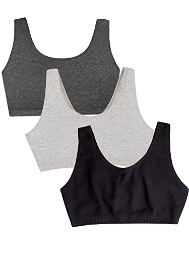 Fruit of the Loom Damen Tank Baumwolle Ultimativer Komfort und Atmungsaktive Passform Sport-BH, Undurchsichtige, Schwarz/Heather Grey/Charcoal, 100 (3er Pack) von Fruit of the Loom