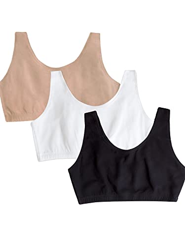 Fruit of the Loom Damen Tank-Stil Sport-BH, Blickdicht, Weiß/Sand/Schwarz, 95 (3er Pack) von Fruit of the Loom