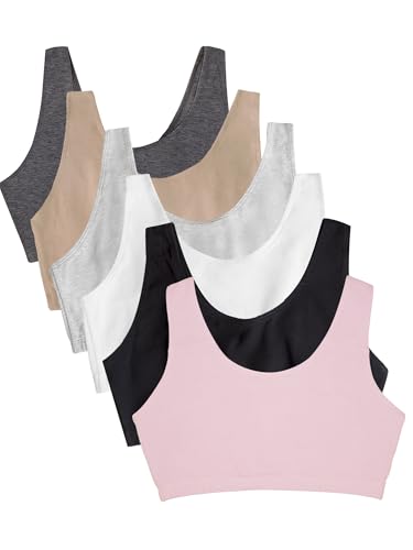Fruit of the Loom Damen Tank-Stil, Vorteilspack Sport-BH, Undurchsichtige, Sand/Weiß/Heather Grey/Schwarz/Blush/Anthrazit, 95 (6er Pack) von Fruit of the Loom