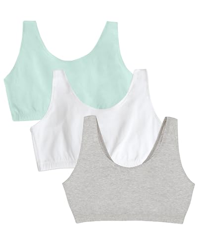 Fruit of the Loom Damen Cotton Tank Bra for Women-Ultimate Comfort & Breathable Fit Sport-BH, Undurchsichtige, Minz-Chip/weiß/grau meliert, 110 (3er Pack) von Fruit of the Loom