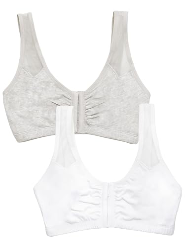 Fruit of the Loom Damen Comfort Front Close Bra with Mesh Straps Sport-BH, Undurchsichtige, Heather Grey/White, 85 (2er Pack) von Fruit of the Loom