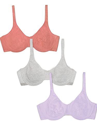 Fruit of the Loom Damen Extremer Komfort Baumwoll-Stretch BH mit voller Abdeckung, Blickdicht, Desert Dusk/Grey/Lilac Whisper, 85-90D (3er Pack) von Fruit of the Loom