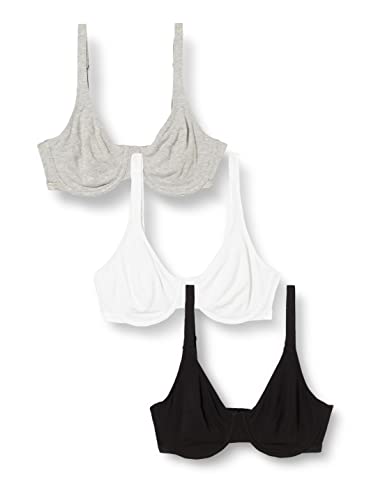 Fruit of the Loom Damen Unlined Underwire Bra-Cotton & Spandex Blend for Natural Shape and Flexibility T-Shirt-BH, Undurchsichtige, Schwarz/Weiß/Grau Heather, 80B (3er Pack) von Fruit of the Loom