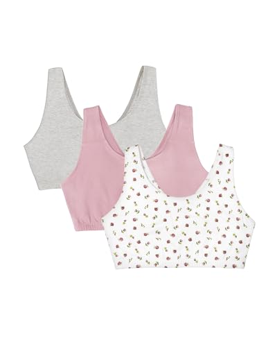 Fruit of the Loom Damen Cotton Tank Bra for Women-Ultimate Comfort & Breathable Fit Sport-BH, Tanzende Rosenknospen/Lilas/Grau, 90 (3er Pack) von Fruit of the Loom