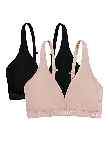 Fruit of the Loom Damen Wirefree Cotton Bralette BH, Undurchsichtige, Schwarz/Sandfarben, 80B (2er Pack) von Fruit of the Loom