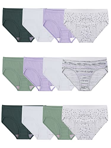 Fruit of the Loom Damen Eversoft Cotton Brief Unterwäsche, ohne Etikett & atmungsaktiv Hipster-Höschen, Baumwolle-12er-Pack-Grün/Lila/Weiß, 6 von Fruit of the Loom