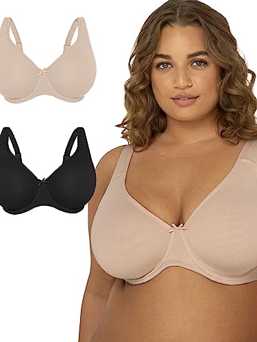 Fruit of the Loom Damen Fit for Me Collection: Plus-Size Unlined Underwire Bra-Cotton Comfort & Pinch-Free Straps BH mit voller Abdeckung, Undurchsichtige, Sandfarben/Schwarz, 105C (2er Pack) von Fruit of the Loom