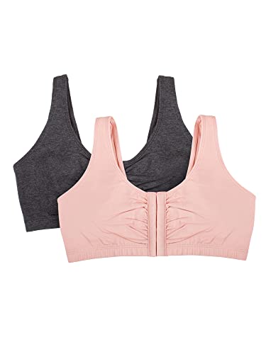 Fruit of the Loom Damen geschlossenem Vorderteil Sport-BH, Rote Rose/Anthrazit Heather, 90 (2er Pack) von Fruit of the Loom