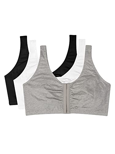 Fruit of the Loom Damen Front Close Builtup Bra 3-Pack (One Set of Pads) Sport-BH, Schwarz/Weiß/Heather Grey 3er Pack, 40 von Fruit of the Loom