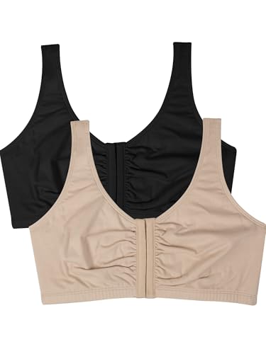 Fruit of the Loom Damen Front Close Builtup Bra Sport-BH, Undurchsichtige, Sand/Schwarz, 2er-Pack, 85 Fruit of the Loom Damen Front Close Builtup Bra Sport-BH, Undurchsichtige, Sand/Schwarz, 2er-Pack, 85 von Fruit of the Loom