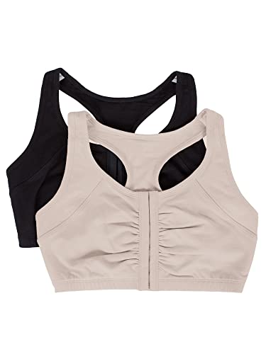 Fruit of the Loom Damen Front Close Builtup Bra Sport-BH, Undurchsichtige, Sand/Schwarz, 40 (2er Pack) von Fruit of the Loom