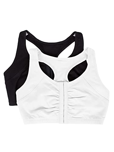 Fruit of the Loom Damen Front Close Builtup Bra Sport-BH, Undurchsichtige, Schwarz/Weiß, 75 (2er Pack) von Fruit of the Loom