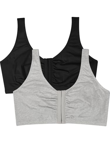 Fruit of the Loom Damen Front Close Builtup Bra Sport-BH, Undurchsichtige, Schwarzton/meliert Grau, 2er-Pack, 100 von Fruit of the Loom