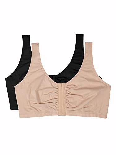 Fruit of the Loom Damen Frontverschluss Sport-BH, Sand/Schwarz, 2er-Pack, 95 von Fruit of the Loom