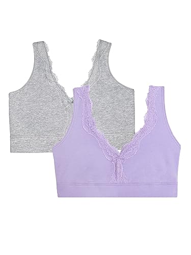 Fruit of the Loom Damen Full Coverage Wireless Cotton Bralette BH mit voller Abdeckung, Undurchsichtige, Flieder Whisper/Grey Heather, X-Large (2er Pack) von Fruit of the Loom