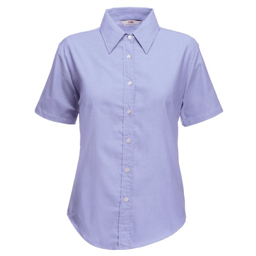 Fruit of the Loom Damen Lady-Fit Oxford Bluse, kurzarm, M, Oxford Blau von Fruit of the Loom