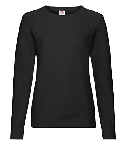 Fruit of the Loom Leichtes Raglan-Sweatshirt für Damen, Lady-Fit, Schwarz, XS von Fruit of the Loom