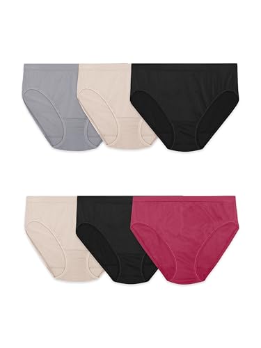 Fruit of the Loom Damen Nahtlose Unterwäsche, Erstaunlicher Stretch Linien, Erhältlich in Übergröße Unterhose, Hoch Geschnittener Slip – 6er-Pack – Farben können variieren, 6 von Fruit of the Loom