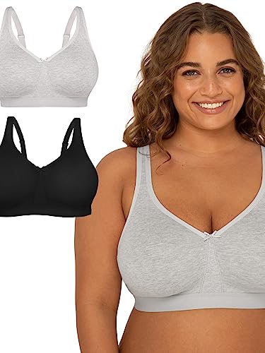 Fruit of the Loom Damen Plus Size Wireless Cotton Bra BH mit voller Abdeckung, Undurchsichtige, Heather Grey/Black Hue, 85G (2er Pack) von Fruit of the Loom