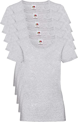 Fruit of the Loom Damen Regular Fit T-Shirt, 5er Pack, Grau (Heather Grau), 38 EU (Herstellergröße: S) von Fruit of the Loom