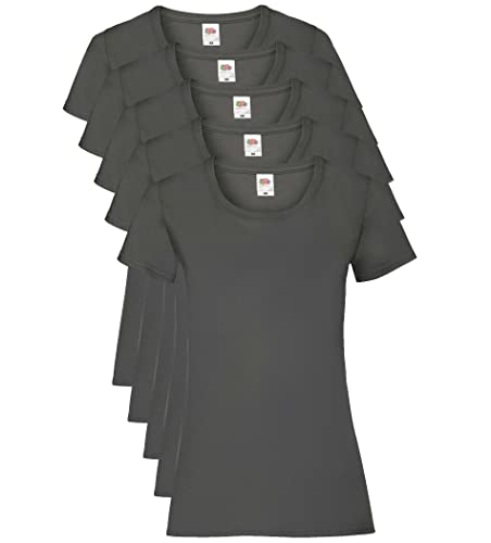 Fruit of the Loom Damen Regular Fit T-Shirt, 5er Pack, Grau (Light Graphite), 46 EU (Herstellergröße: XXL) von Fruit of the Loom
