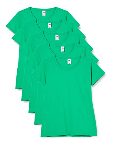 Fruit of the Loom Damen Regular Fit T-Shirt, 5er Pack, Grün (Kelly Grün), 40 EU (Herstellergröße: M) von Fruit of the Loom